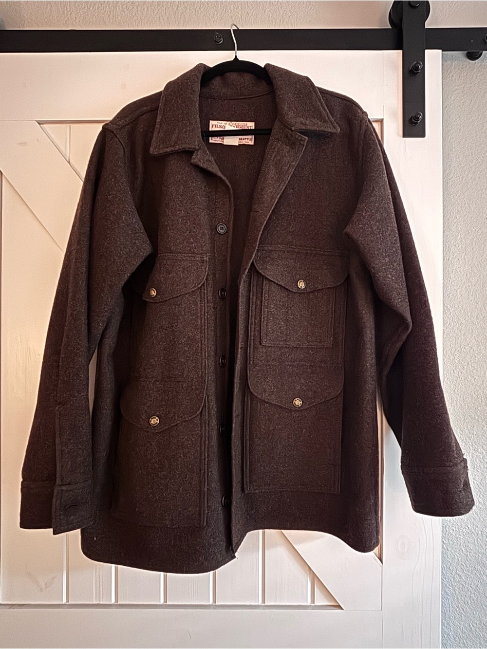 Filson Dark Brown Wool Field Coat - Men's Rugged Outdoor Jacket